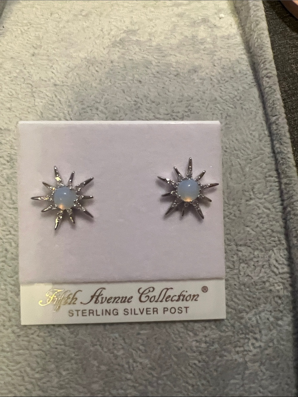 Fifth Avenue Collection genuine moonstone Sunburst Silver Stud Earrings